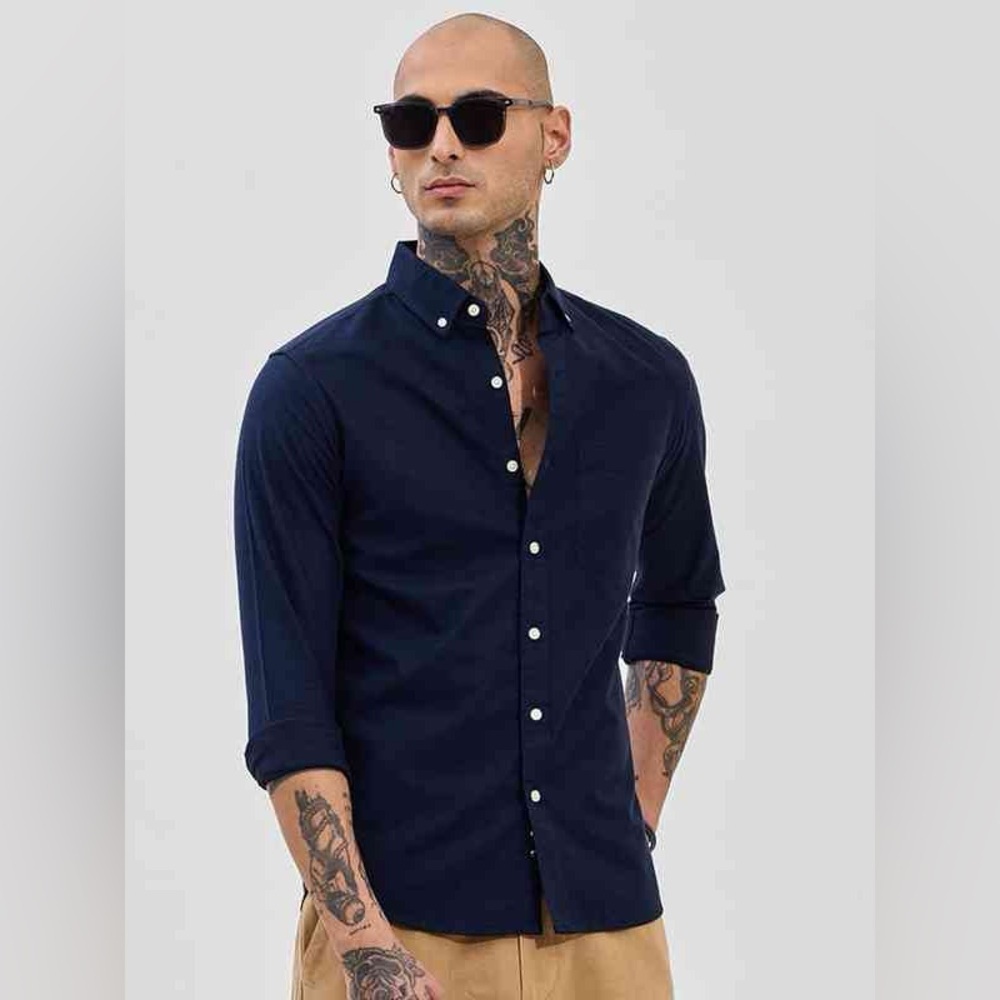 Vintage Y2K Abercrombie & Fitch Navy Oxford Shirt Relaxed Fit Stretch | Men’s S - Picture 14 of 15